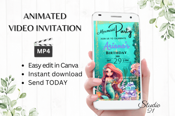 Download Digital Mermaid Birthday Invitation - Mermaid birthday Collection