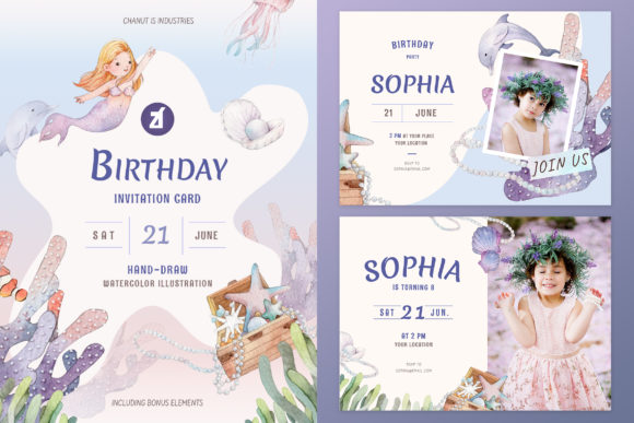 Download Mermaid Theme Birthday Invitation Card - Mermaid theme Collection