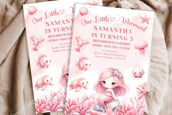 Download Watercolor Pink Little Mermaid Birthday - Mermaid birthday Collection