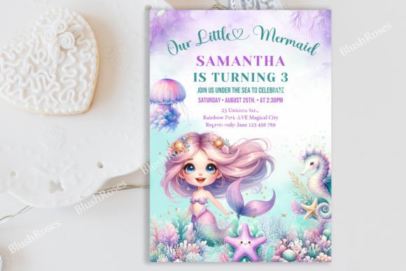 Download Cute Purple and Teal Mermaid Birthday in - Mermaid birthday Collection