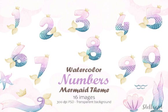 Download Watercolor Numbers Mermaid Theme - Mermaid theme Collection