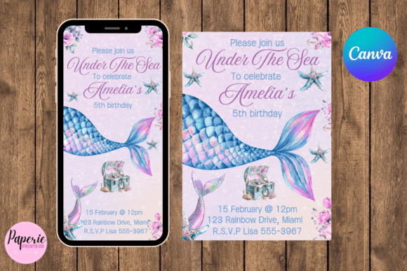 Download Mermaid Birthday Invitation Editable - Mermaid birthday Collection
